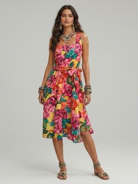 NWT $118 London Times Carmella Sleeveless Fit/Flare Multicolor Floral Dress 10P